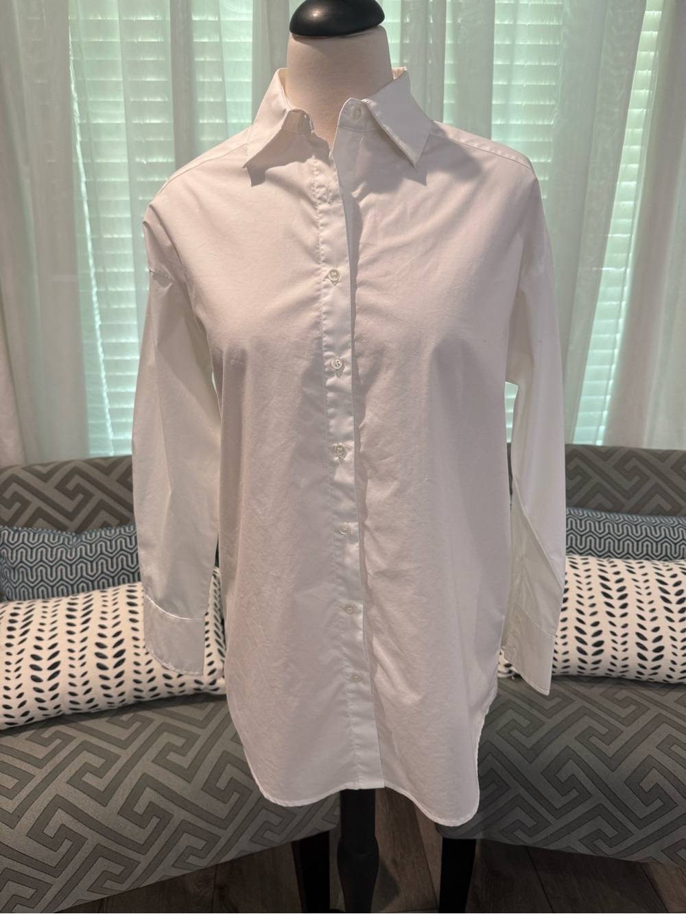 J. McLaughlin White Button-Down Shirt, Extra Small, Tunic Length